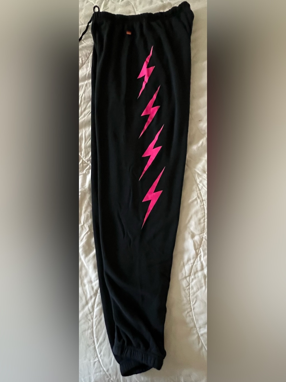 Aviator Nation Black Sweatpants with Hot Pink Lightning Bolts